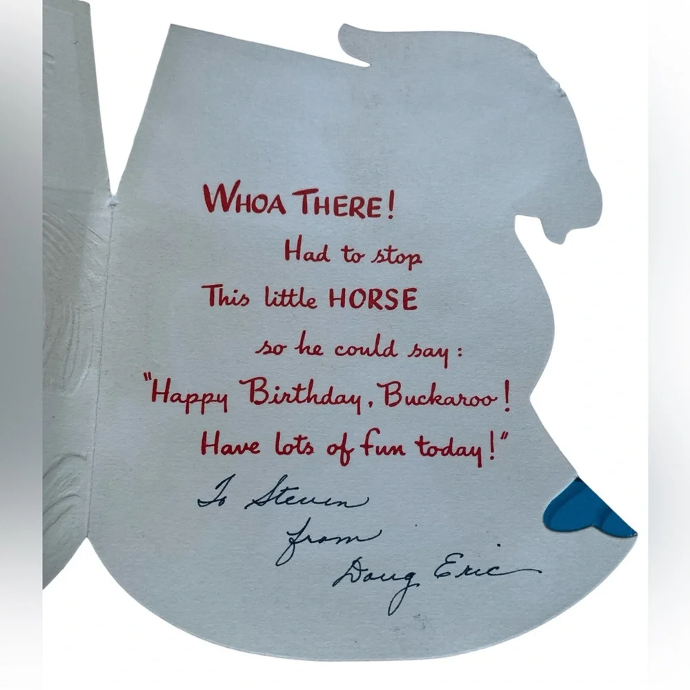 Vintage 1950’s Colorful Rocking Horse Birthday Card “Happy Birthday, Little Boy”
